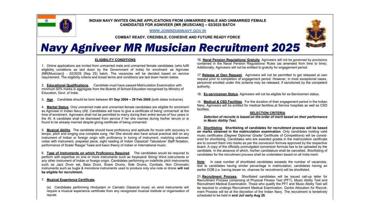 Navy Agniveer MR Musician Recruitment 2025