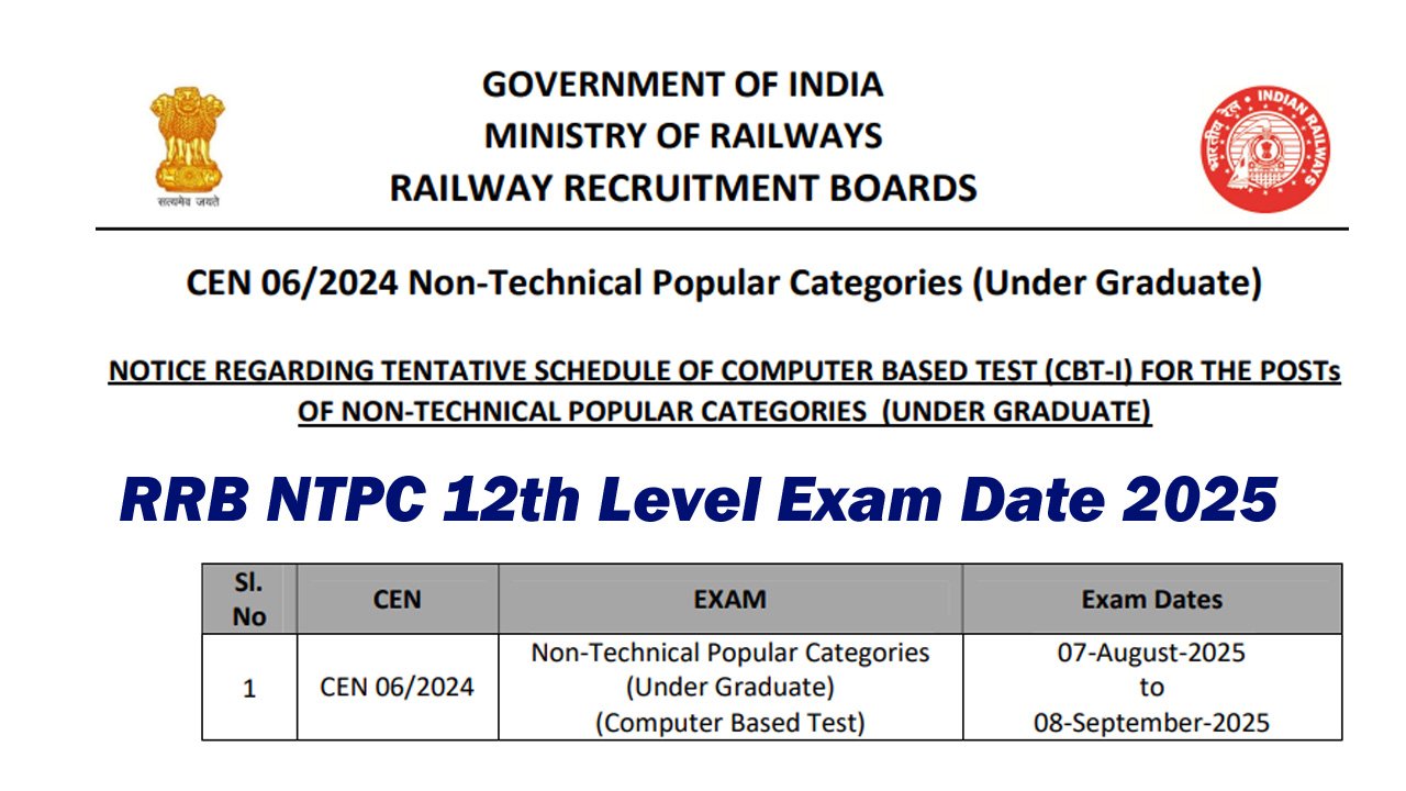 RRB NTPC 12th Level Exam Date 2025