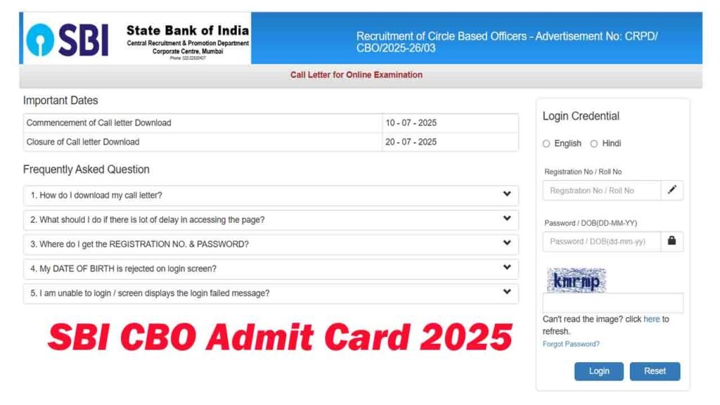 SBI CBO Admit Card 2025