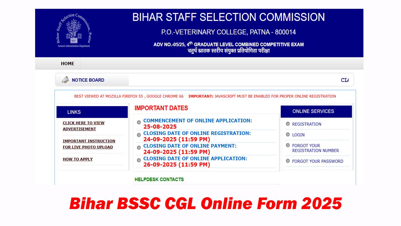 Bihar BSSC CGL Online Form 2025