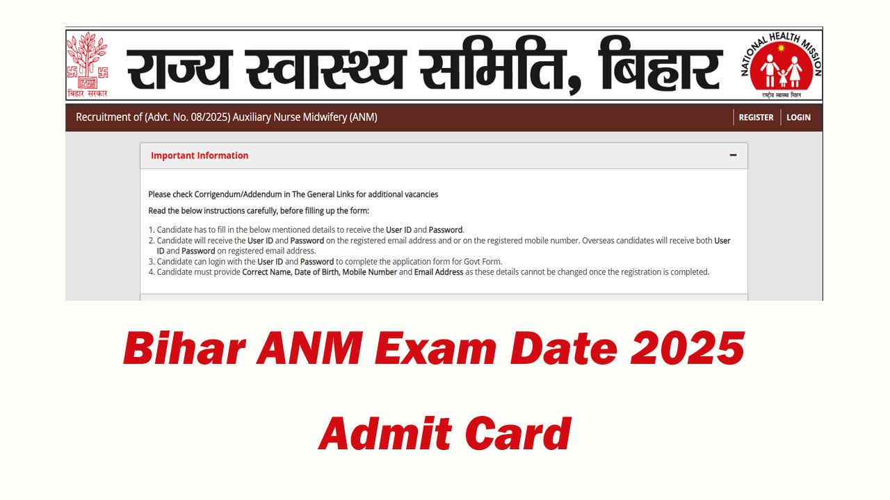 Bihar ANM Exam Date 2025