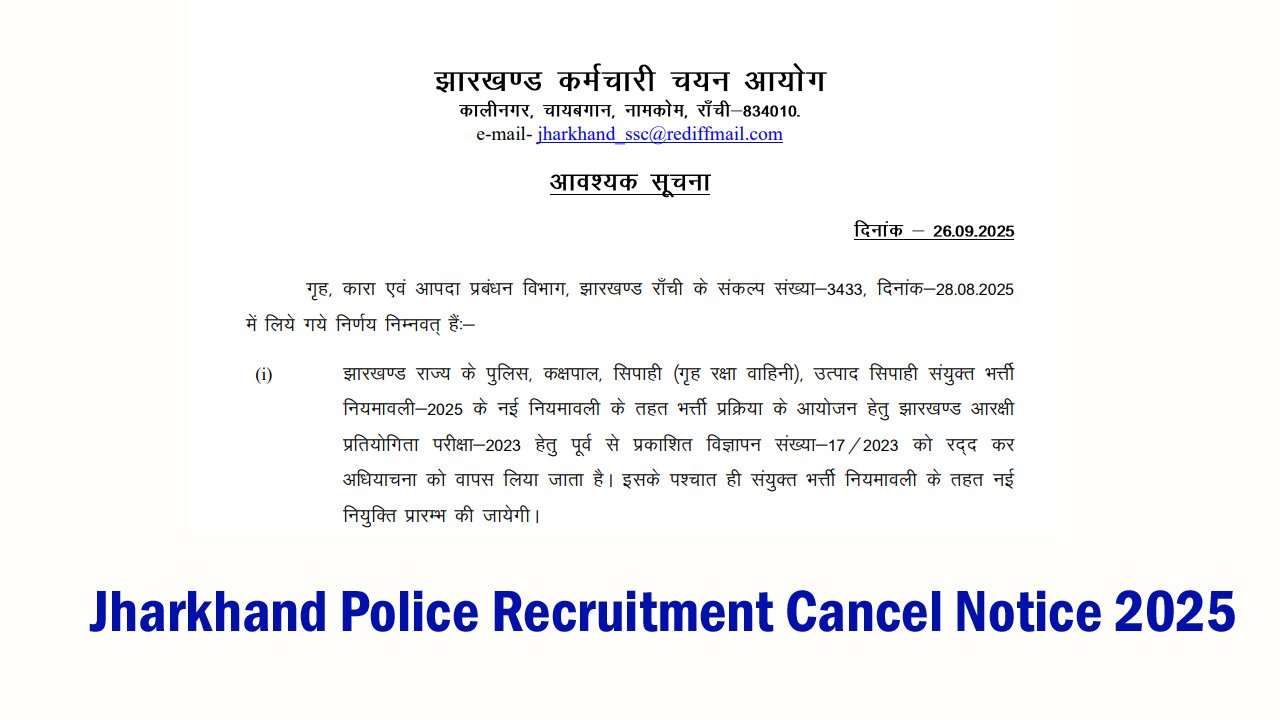 Jharkhand Police Recruitment Cancel Notice 2025