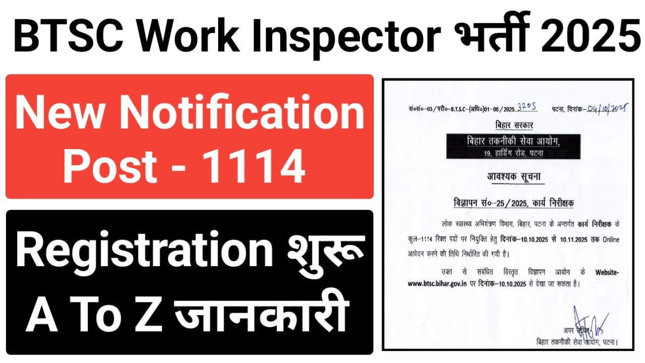 BTSC Work Inspector Online Form 2025
